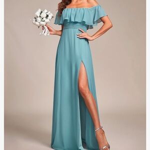 Off the shoulder blue maxi dress